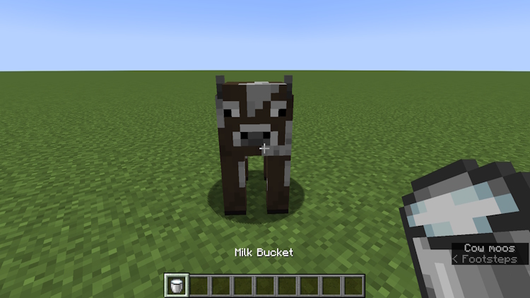 Milking a cow in Minecraft