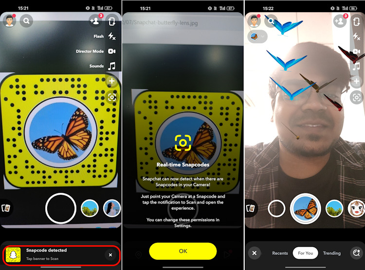 How to scan and use Butterflies Lens snapcode on Snapchat