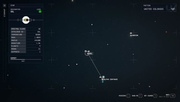 Chart a route to the Sol system in Starfield where Earth resides