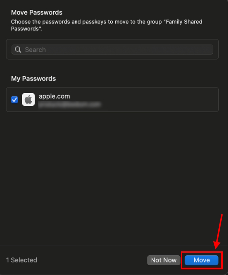 Scegli le password che desideri condividere