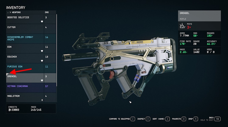 Como equipar e trocar armas rapidamente em Starfield 2 marcador de confirmação starfield