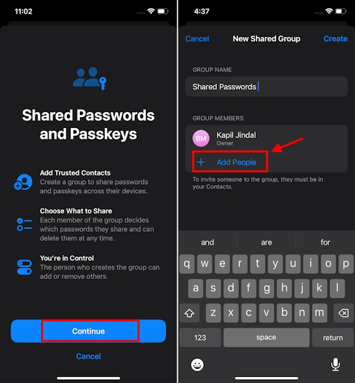 Create Shared passwords group in iOS 17