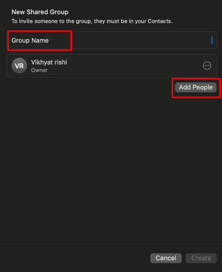 Choose a name and add people to the group
