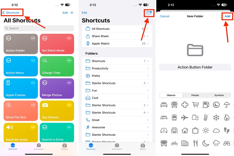 create a new Shortcuts folder 