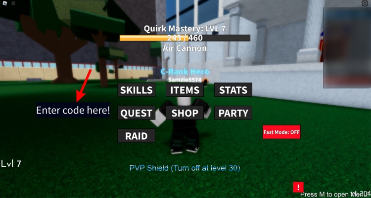 Enter code Roblox 