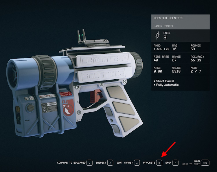 Como equipar e trocar armas rapidamente em Starfield 5 Arma favorita starfield