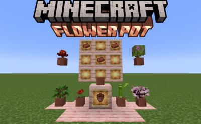 Bricks in item frames and flower pots with various plant like blocks in Minecraft