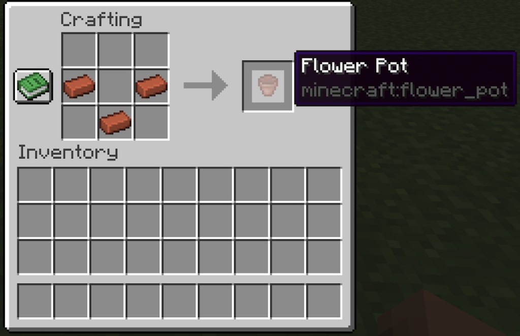 Complete recipe configuration for a flower pot in Minecraft