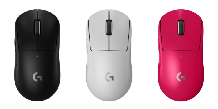 logitech g pro x superlight 2 gaming mouse in black, white, and pink colors