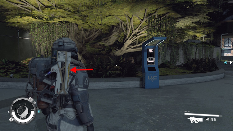 Como equipar e trocar armas rapidamente em Starfield 3 arma guardada nas costas do Starfield