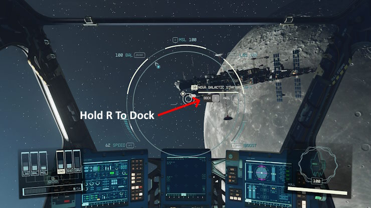 Hold R when prompted to dock
