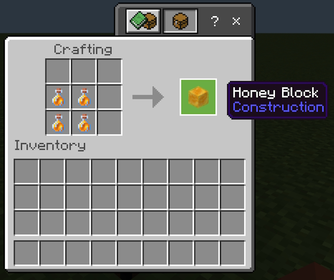 Crafting recipe for a honey block in Minecraft
