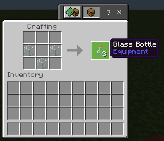 Crafting recipe for a glass bottle in Minecraft