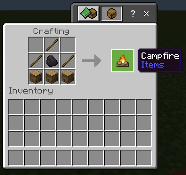 Crafting a campfire in Minecraft
