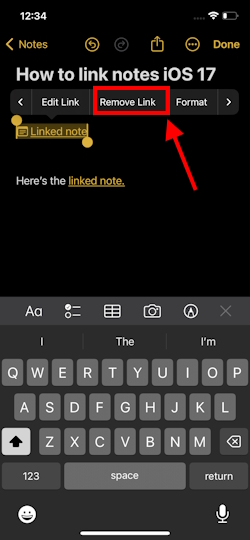 How to remove links in Apple Notes 