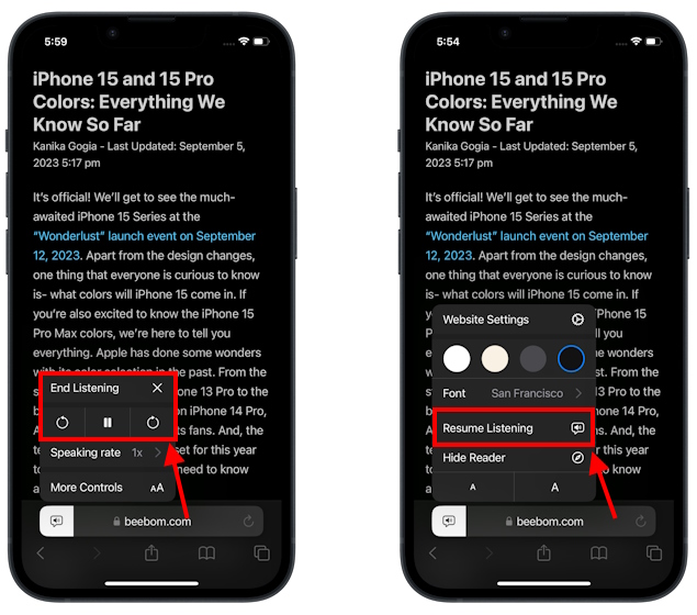 Listening controls on iPhone