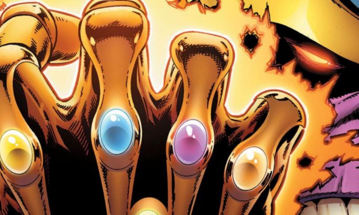 Snippet of Thanos wearing the Infinty Gauntlet in a Marvel comic