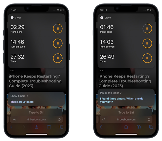 Manage iPhone timers using Siri