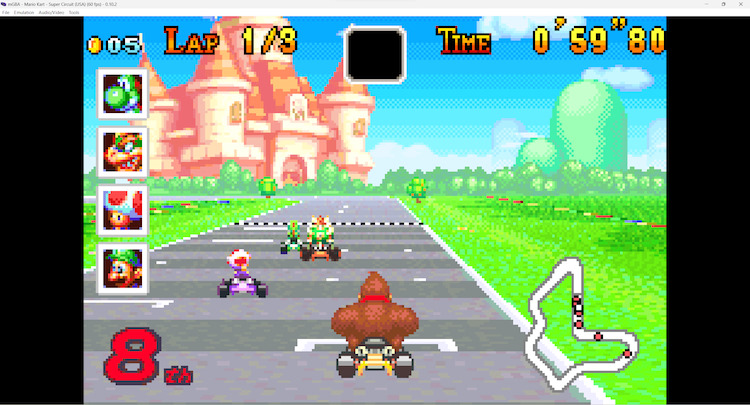 Mario Kart Super Circuit Gameplay on mGBA