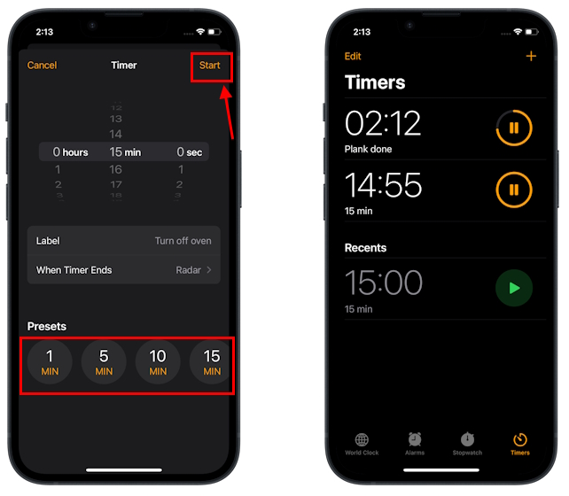 Multiple timers on an iPhone via Clock app