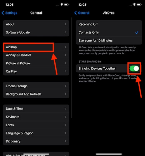 AirDrop settings on iPhone
