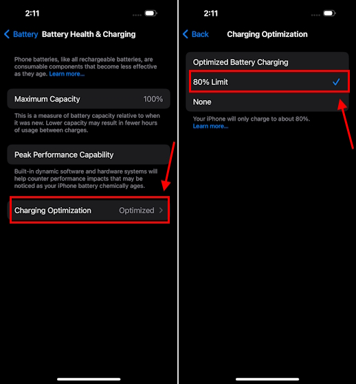 New 80% Limit Charging option in iPhone 15