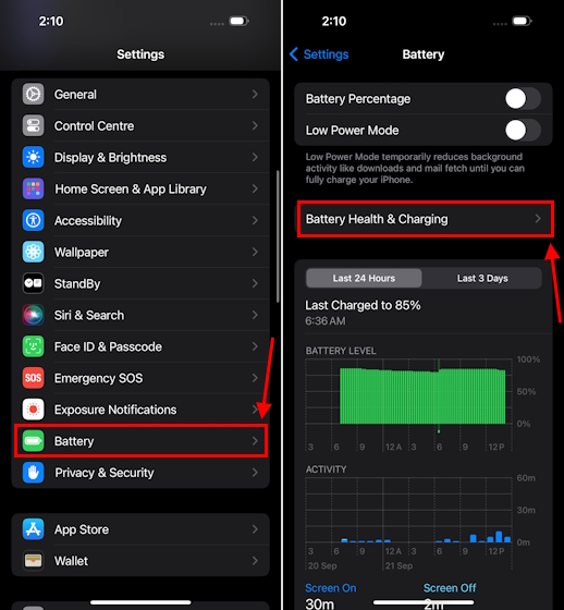 Open Battery section in iPhone Settings