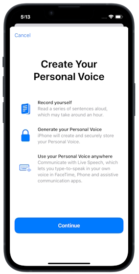 iOS 17 feature Personal voice