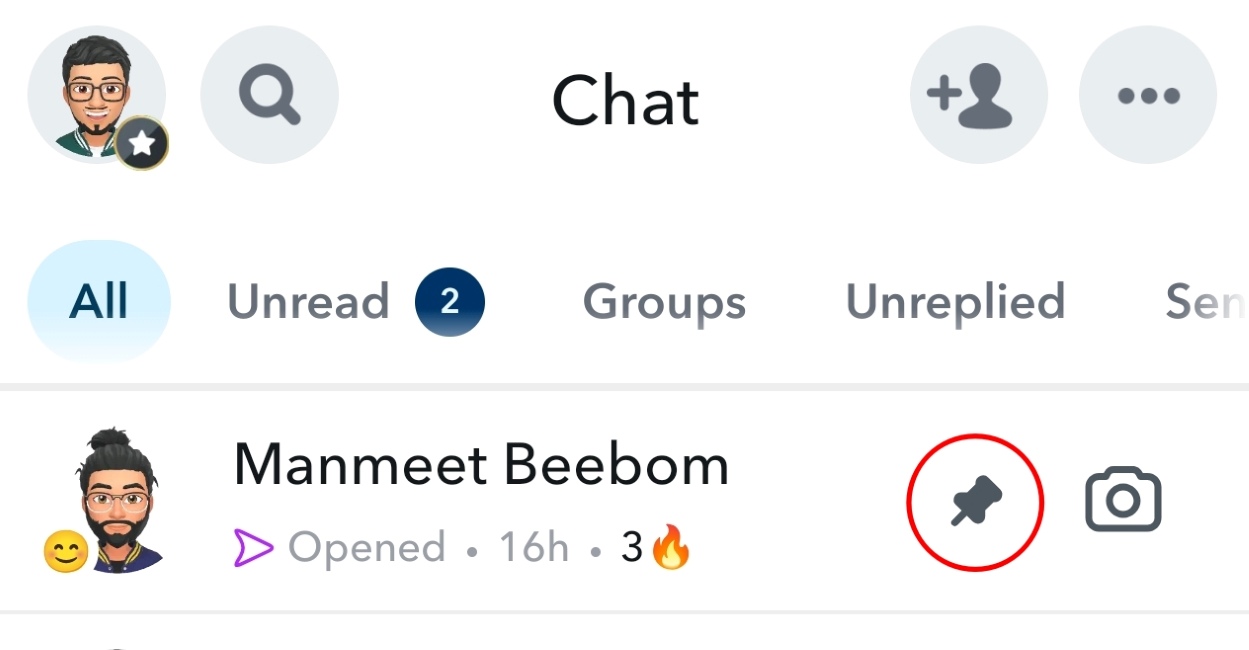 Pinned Chat at the Top of Snapchat Conversation Page