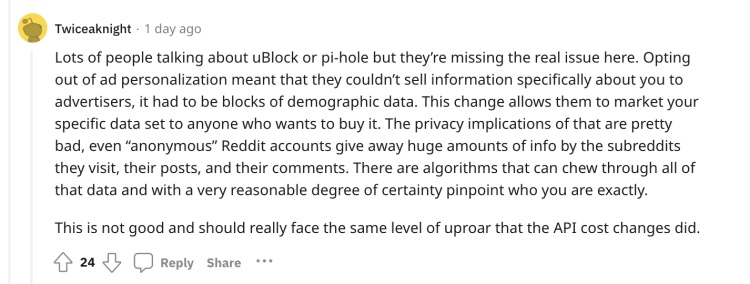 Reddit fan comment