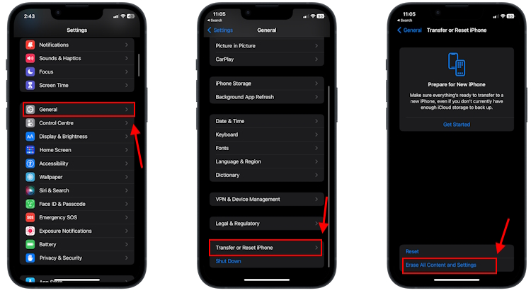 Reset iPhone via Settings