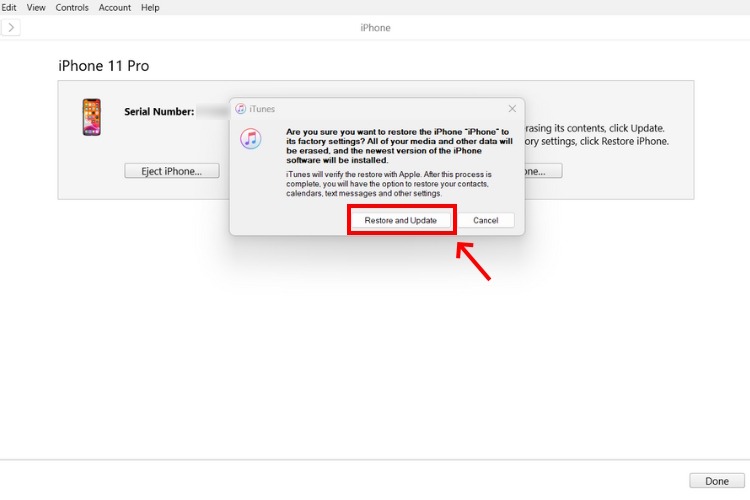 Restore and Update option in iTunes