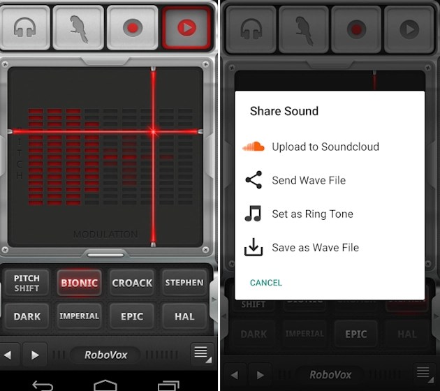 Robovox Voice Changer interface