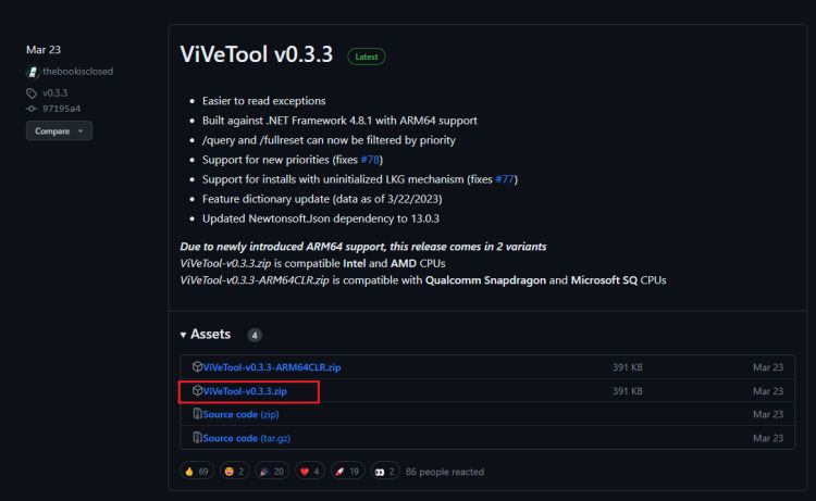 download vivetool from github