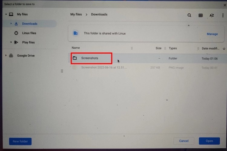 Screenshot folder on Chromebook