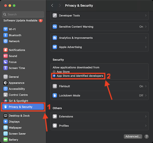 Security settings on Mac