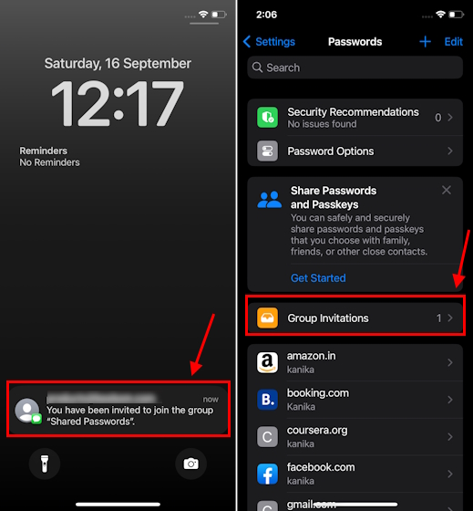 Shared Passwords Notification on iPhone