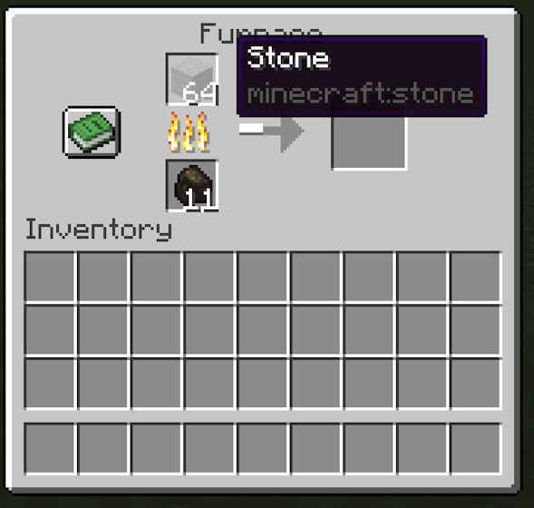 Placing stone in the upper slot of the furnace, so it gets smelted