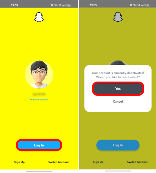 Snapchat Account Reactivation Confirmation Pop Up