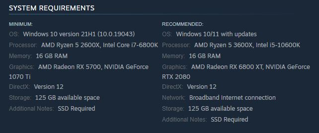 Starfields specs for optimal PC perfromance