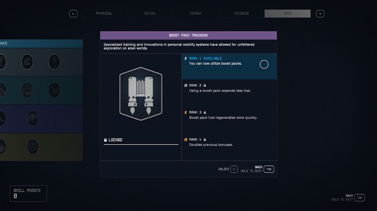 The Boost Pack training skill in Starfield