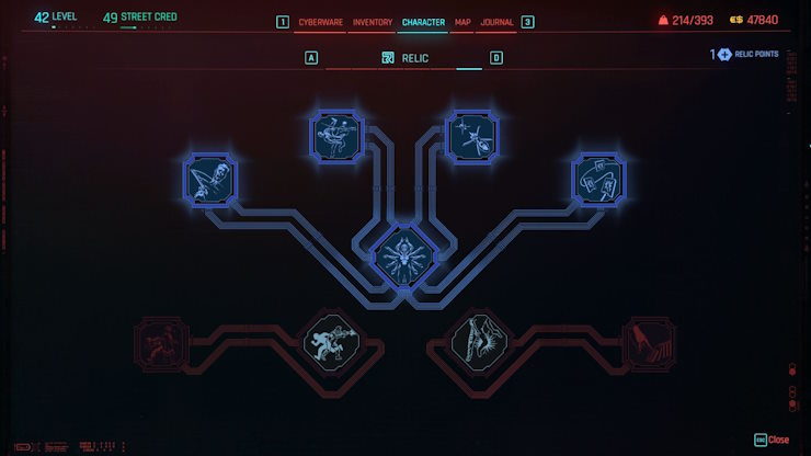 The Relic Skill tree from Cyberpunk 2077 Phantom Liberty