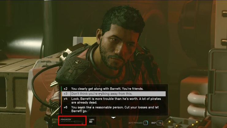 The persuasion success bar in Starfield