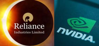 This image depicts the Reliance Industries logo on the left and the Nvidia logo on the right