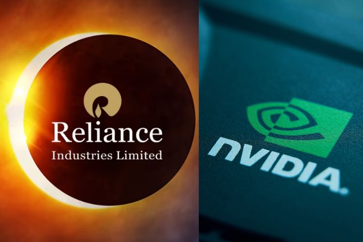 This image depicts the Reliance Industries logo on the left and the Nvidia logo on the right