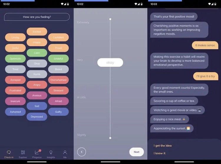 Youper AI interface and conversation
