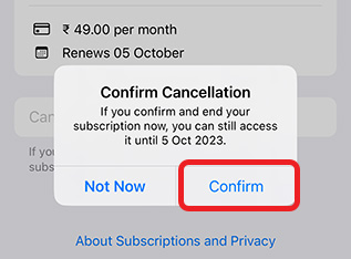 Confirm Cancellation of Snapchat Plus on iPhone