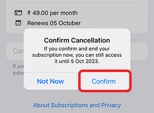 confirm cancellation of snapchat plus on iphone
