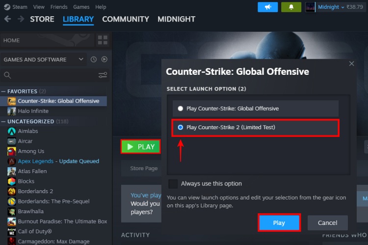 how to play cs2 in steam