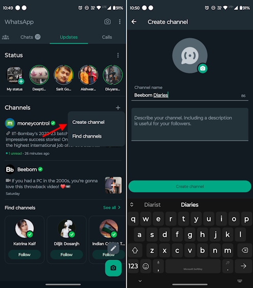 create whatsapp channel